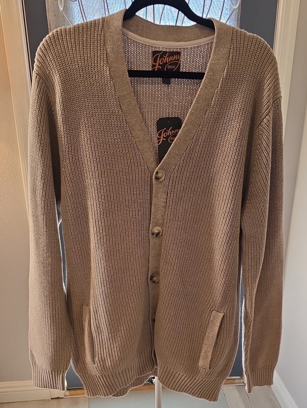 Johnny Bigg-XL Men's Taupe Knit Button-Front Cardigan